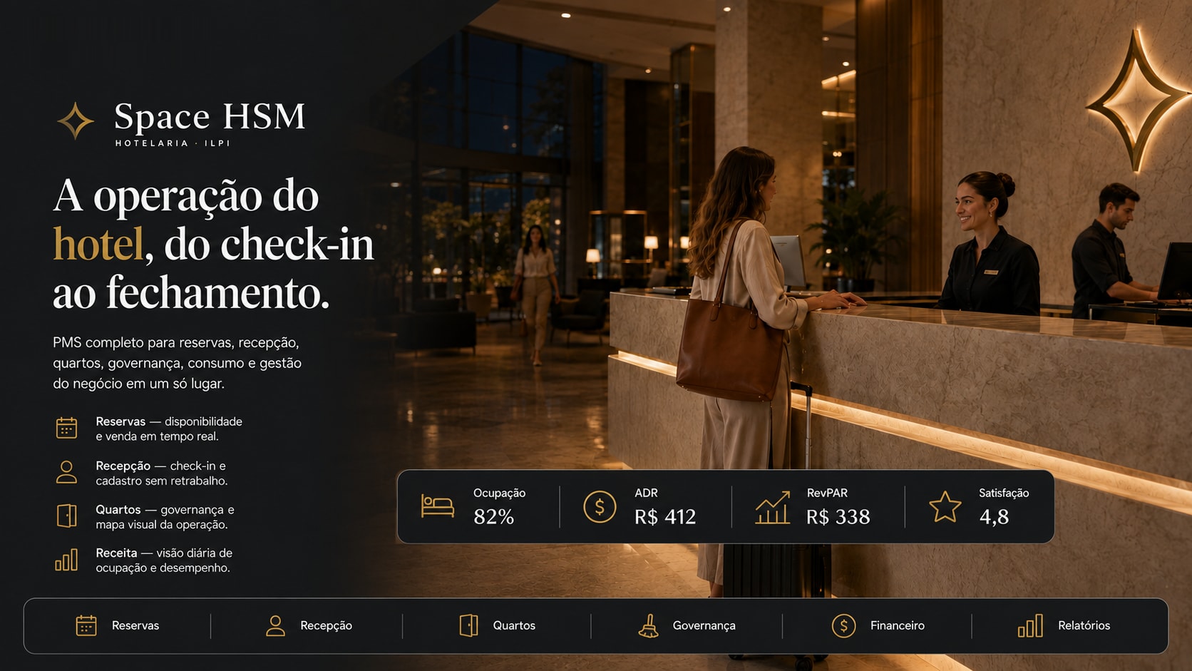 Hotelaria: A operação do hotel, do check-in ao fechamento.